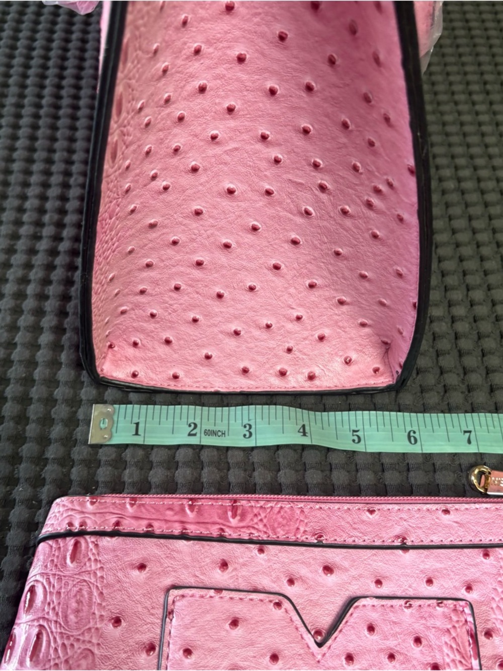 Dasein Pink Faux Ostrich Style Hand Bag, Purse, Crossbody, Satchel, Roomy - Picture 7 of 14